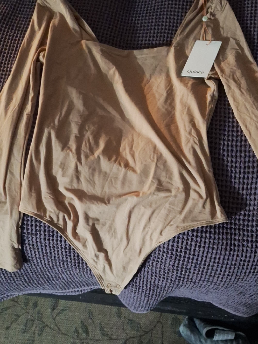 Quince 2/$20 Second Skin Square Neck Long Sleeve Bodysuit Warm Sand M NWT